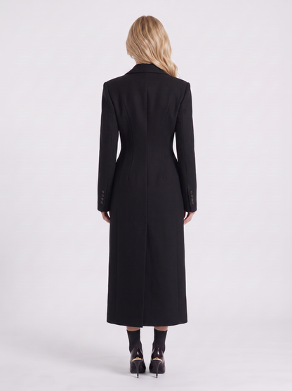 Mabel Longline Coat in Black - coat front view