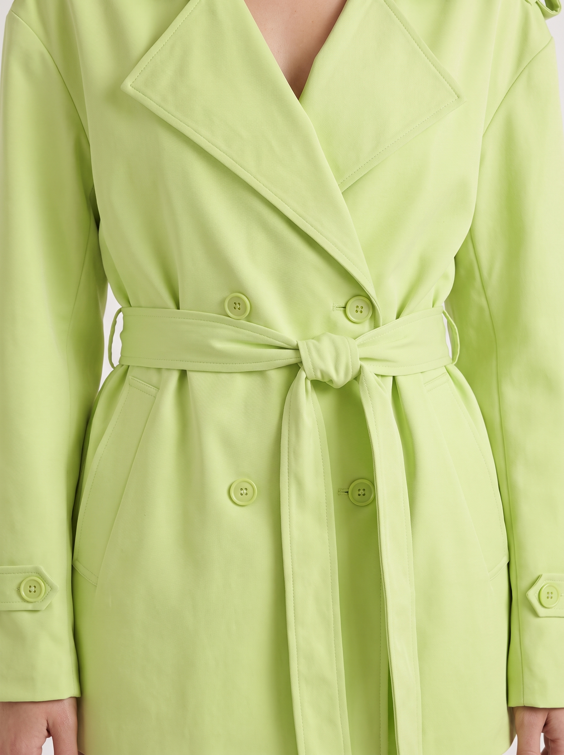 Una Belted Trench in Green - coat front view