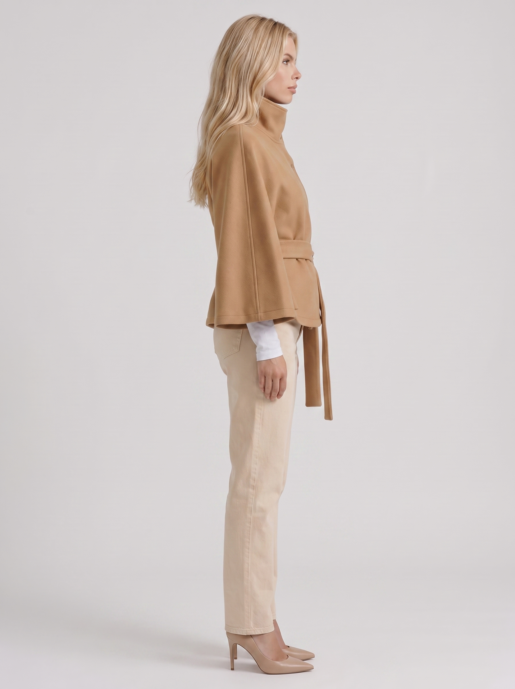 Josephine Cape Coat in Khaki - coat front view