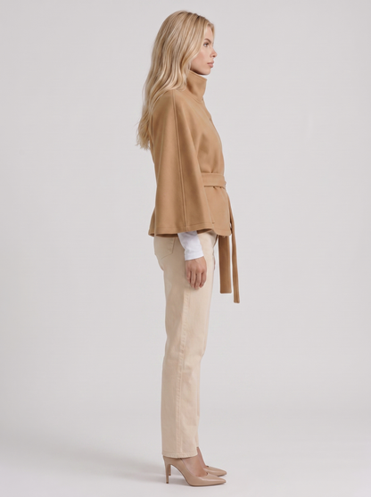 Josephine Cape Coat in Khaki - coat front view