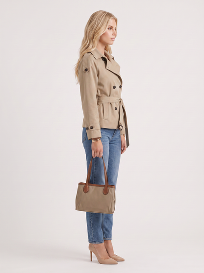 Yara Belted Trench in Khaki - coat front view