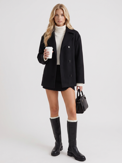 Isla Oversized Peacoat in Black - coat front view