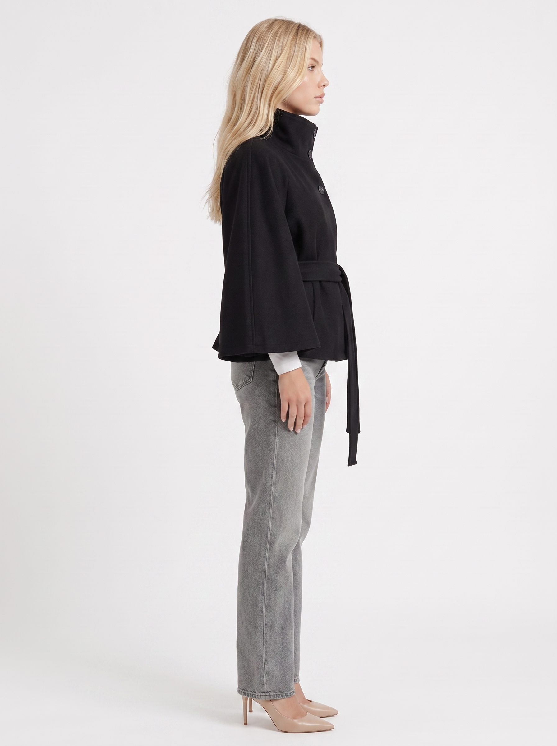 Josephine Cape Coat in Black - coat front view
