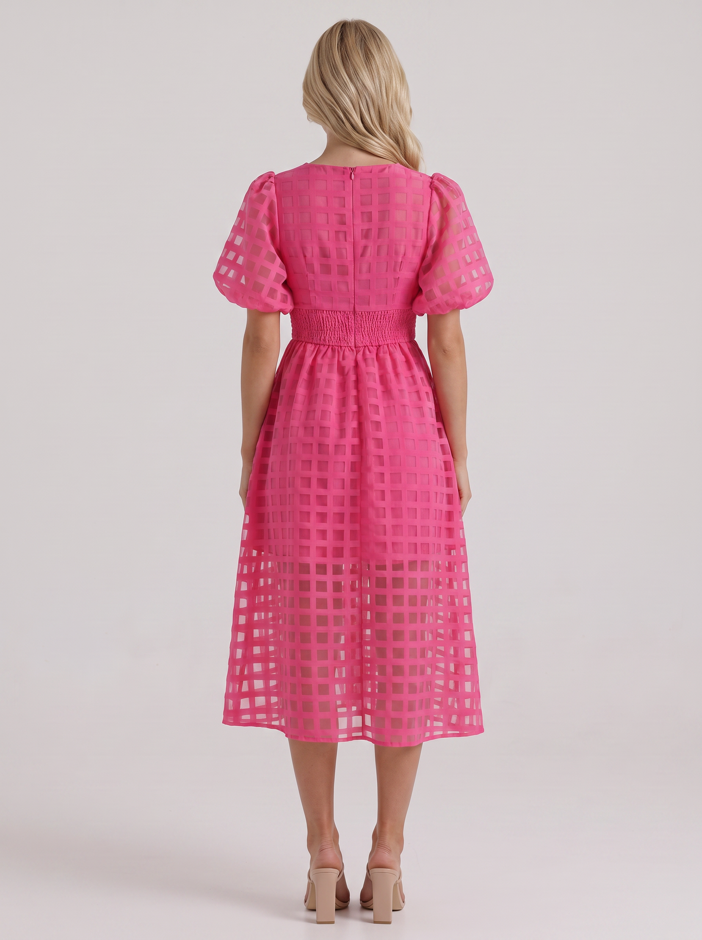Colette Windowpane Midi Dress in Pink - midi dress front view