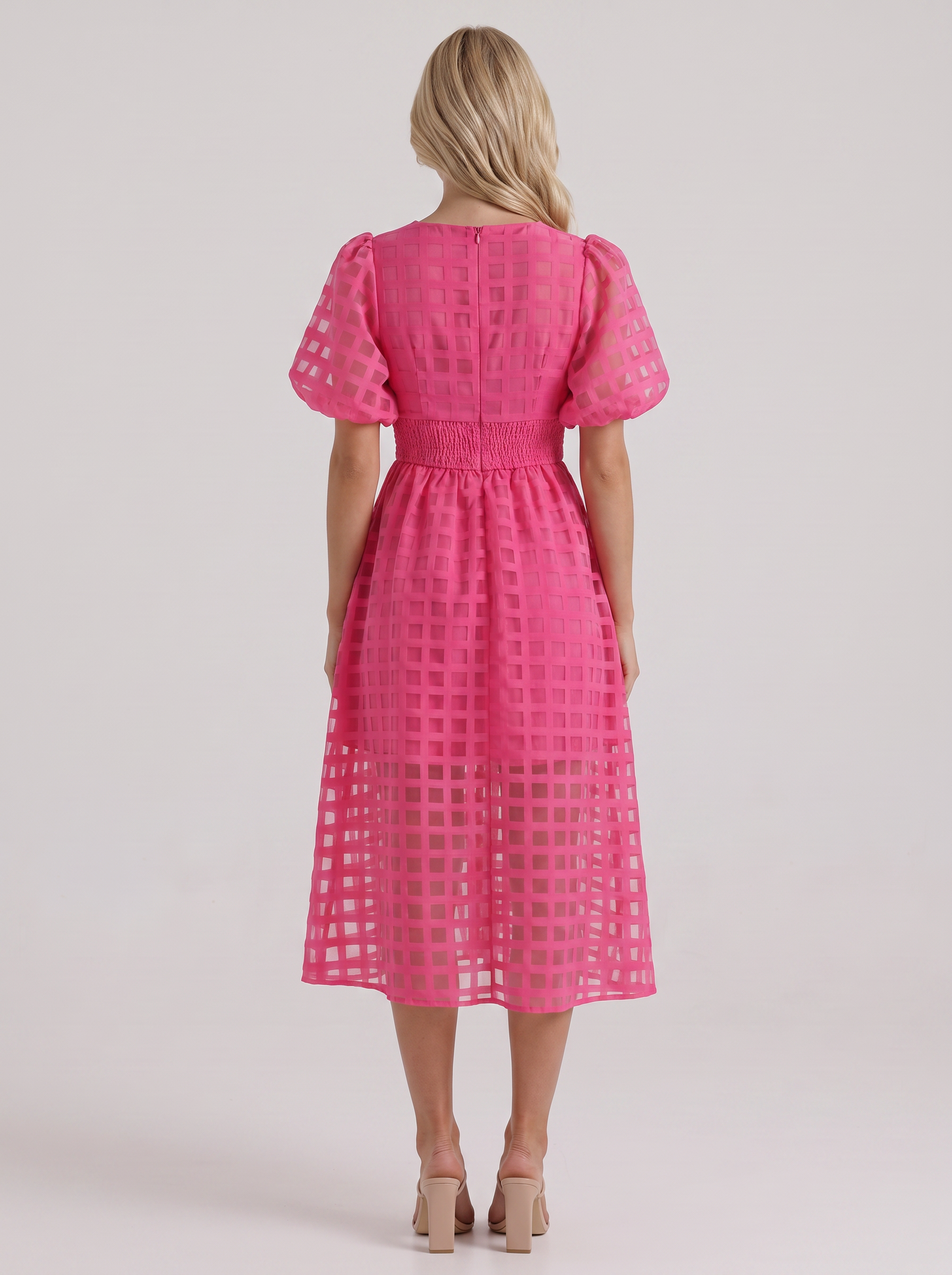Colette Windowpane Midi Dress in Pink - midi dress front view