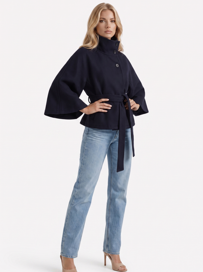 Josephine Cape Coat in Navy - coat front view