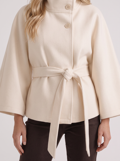 Josephine Cape Coat in White - coat front view
