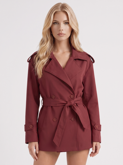 Una Belted Trench in Burgundy - coat front view