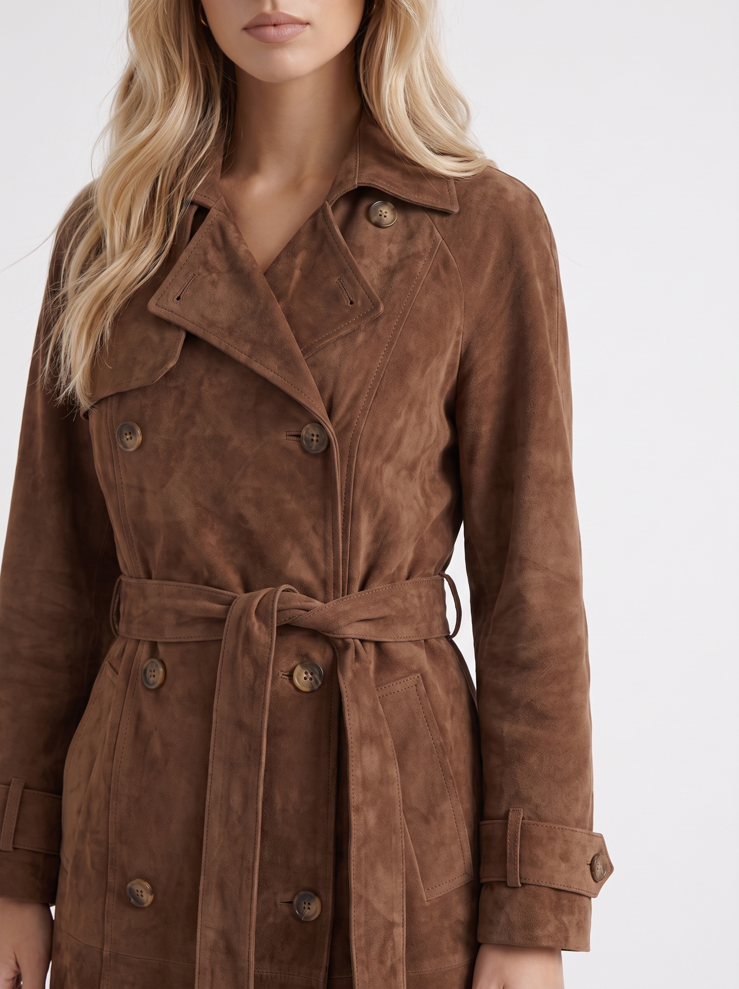 Nina Longline Trench in Brown - coat front view