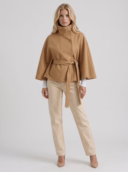 Josephine Cape Coat in Khaki - coat front view
