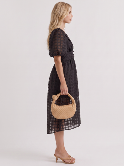 Colette Windowpane Midi Dress in Black - midi dress front view