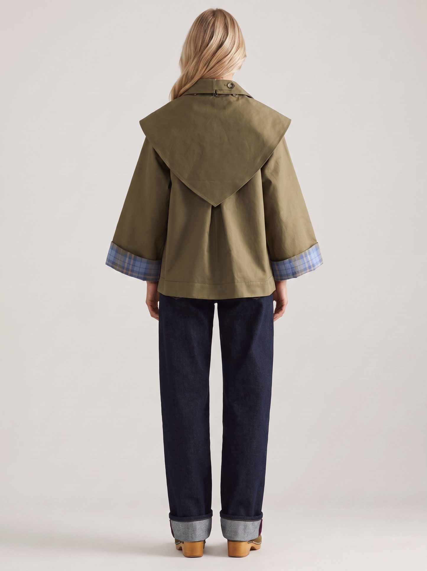 Cecily Cape Jacket in Olive - jacket front view