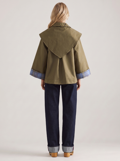 Cecily Cape Jacket in Olive - jacket front view