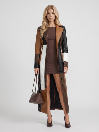 Margaux Colorblock Coat in Brown Multi - coat front view