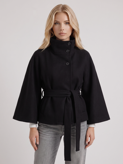 Josephine Cape Coat in Black - coat front view