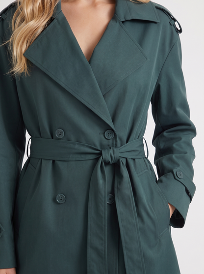 Una Belted Trench in Dark Green - coat front view