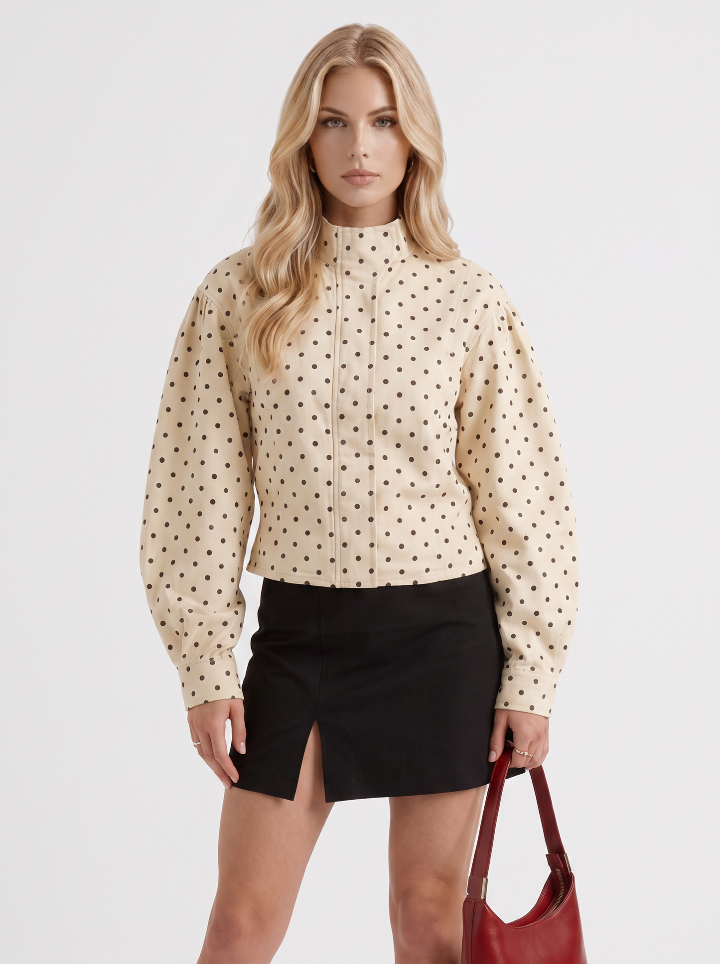 Ruby Polka-Dot Jacket in White - jacket front view