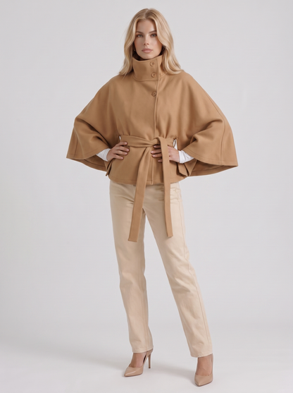 Josephine Cape Coat in Khaki - coat front view