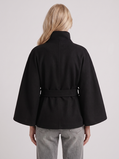 Josephine Cape Coat in Black - coat front view