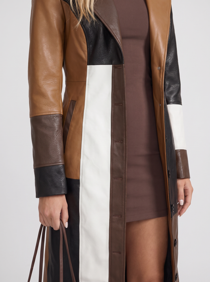 Margaux Colorblock Coat in Brown Multi - coat front view