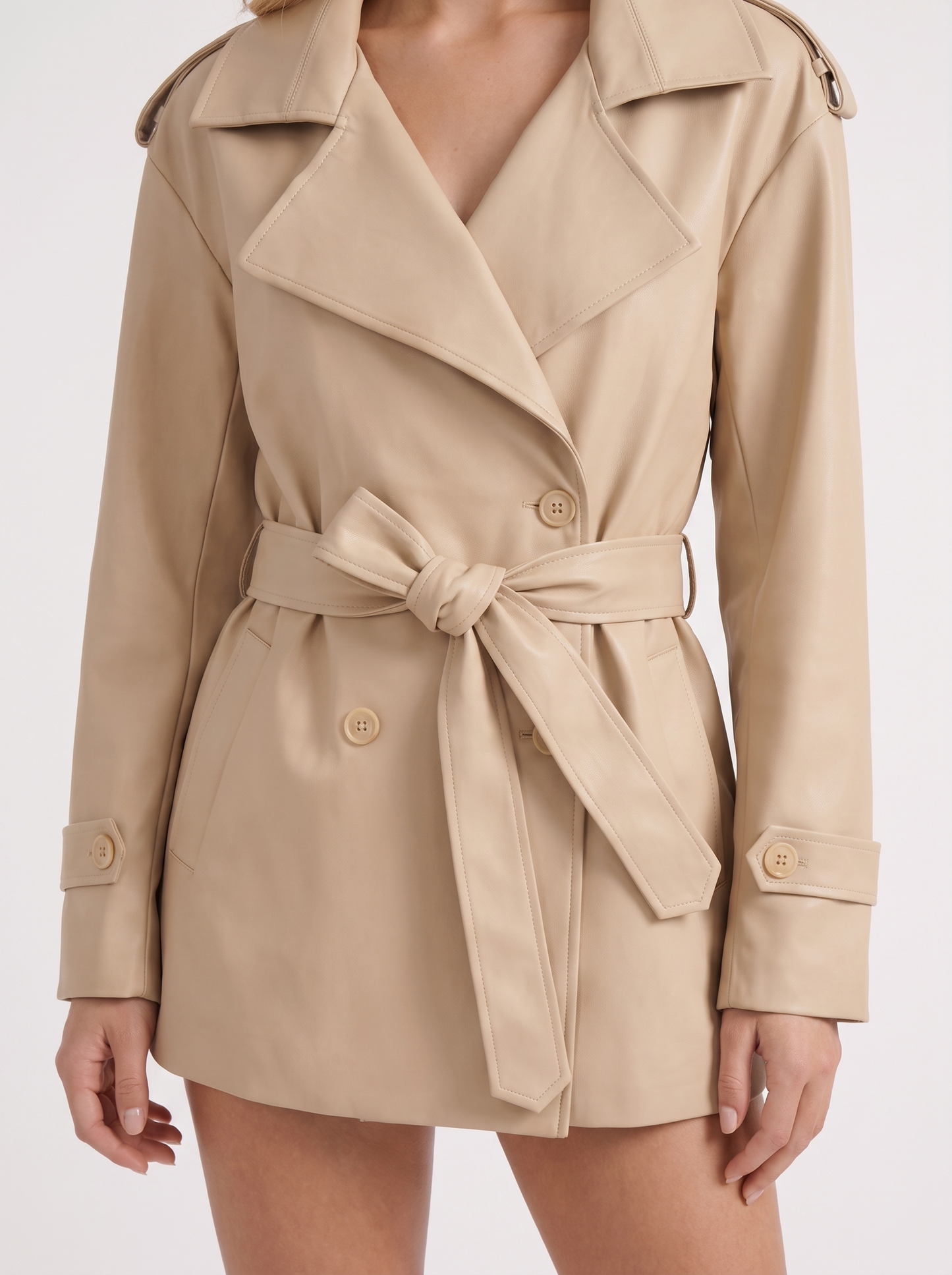 Una Belted Trench in Light Brown - coat front view