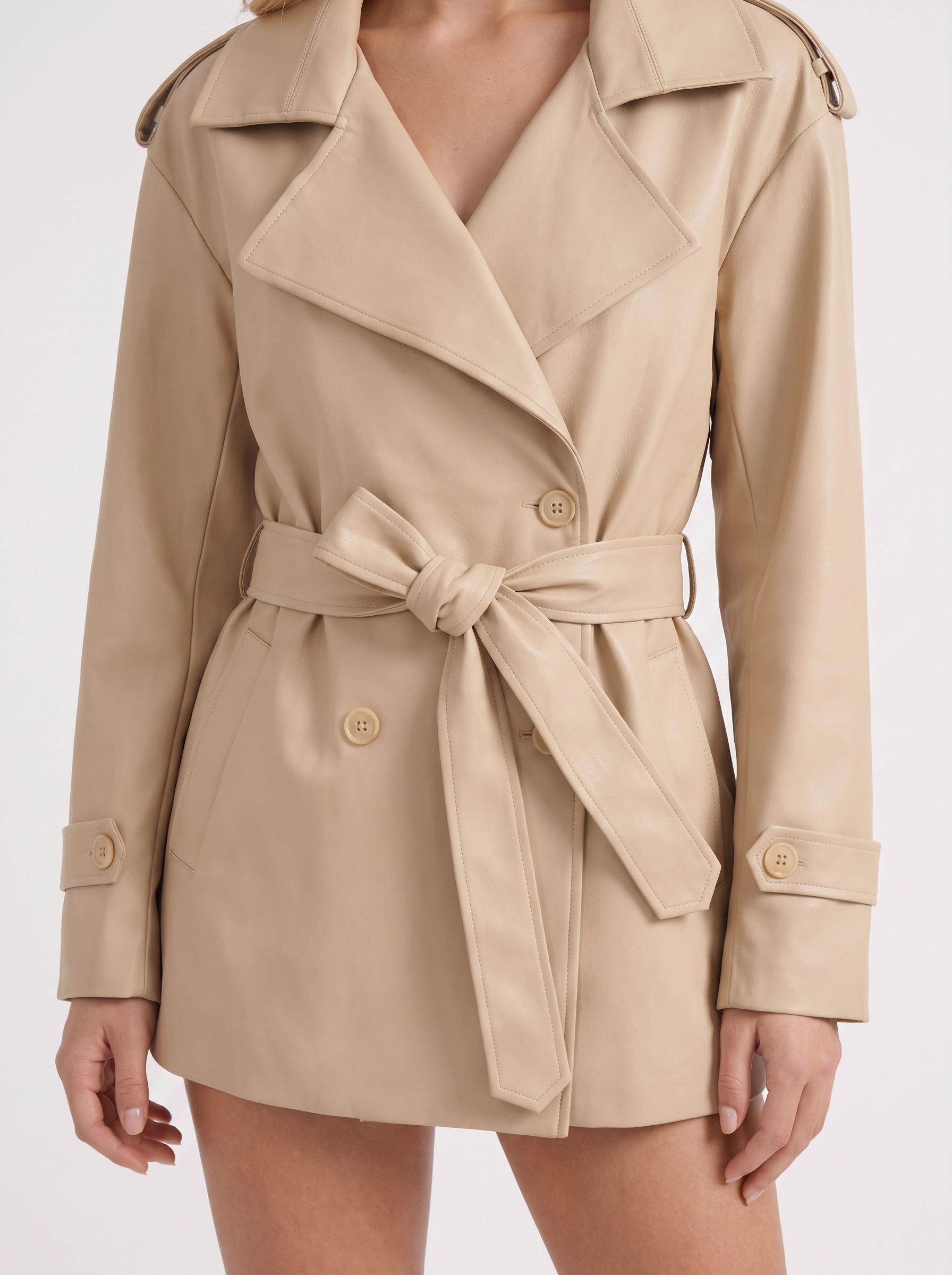 Una Belted Trench in Light Brown - coat front view