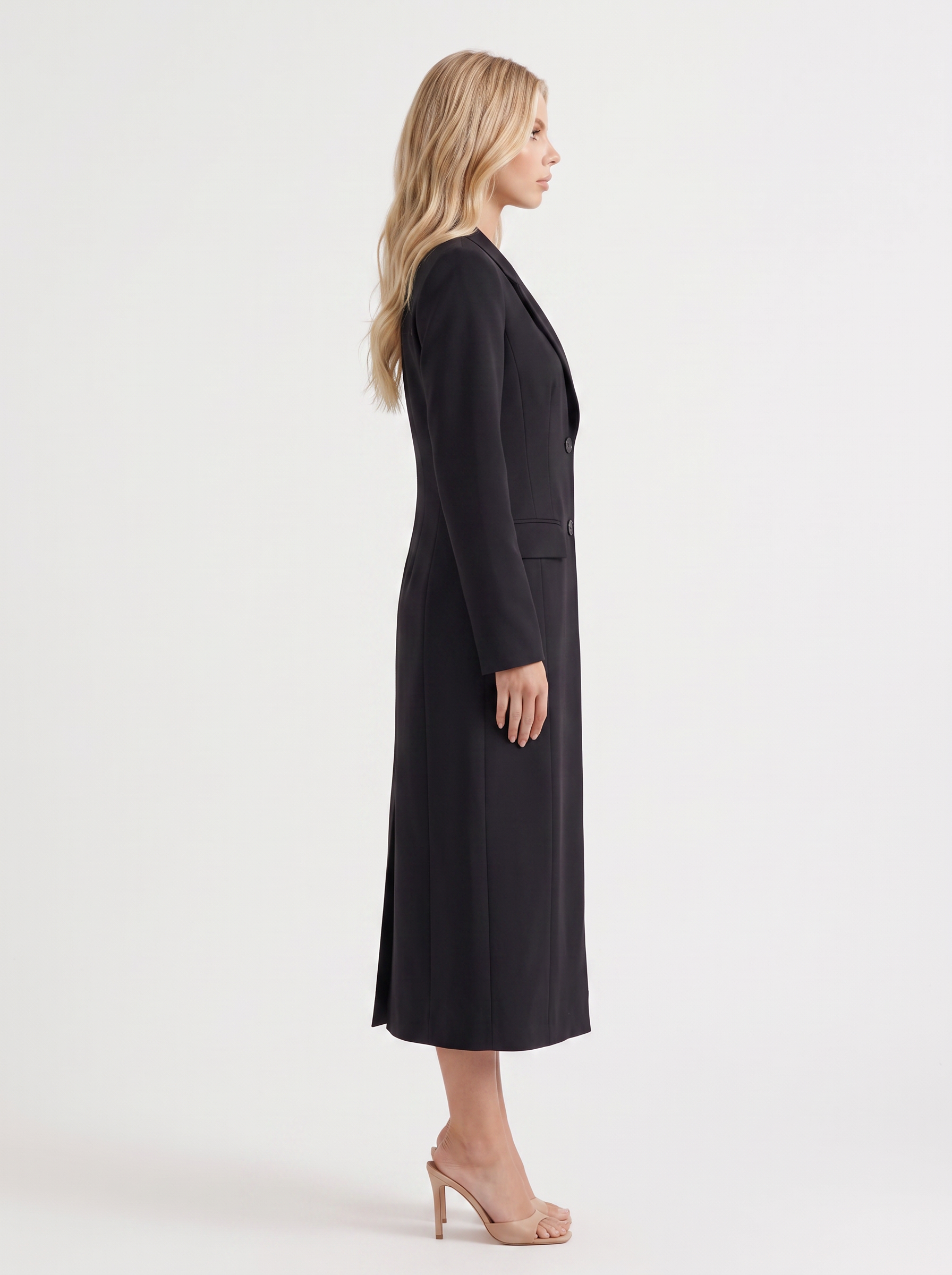Mabel Longline Coat in Black - coat front view