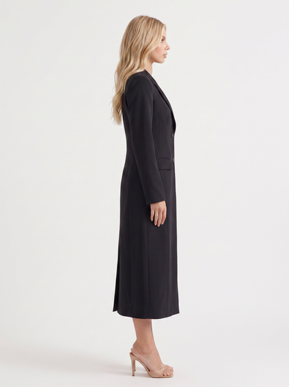 Mabel Longline Coat in Black - coat front view