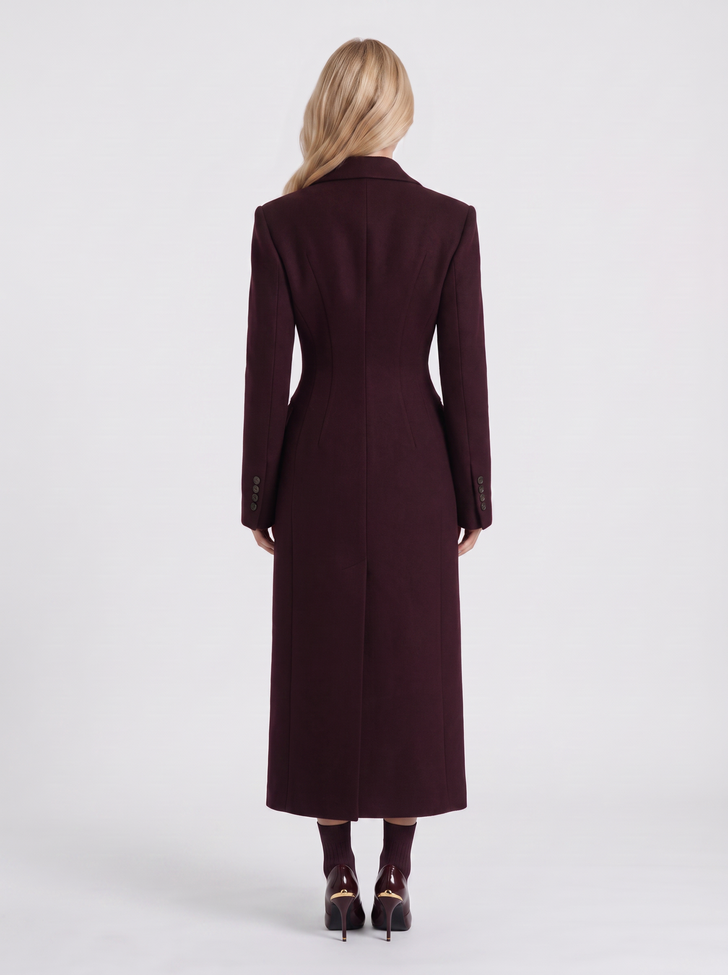 Mabel Longline Coat in Burgundy - coat front view
