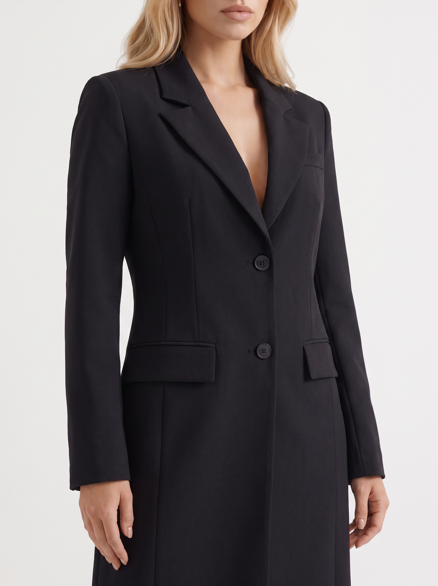 Mabel Longline Coat in Black - coat front view
