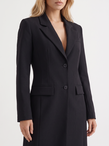 Mabel Longline Coat in Black - coat front view