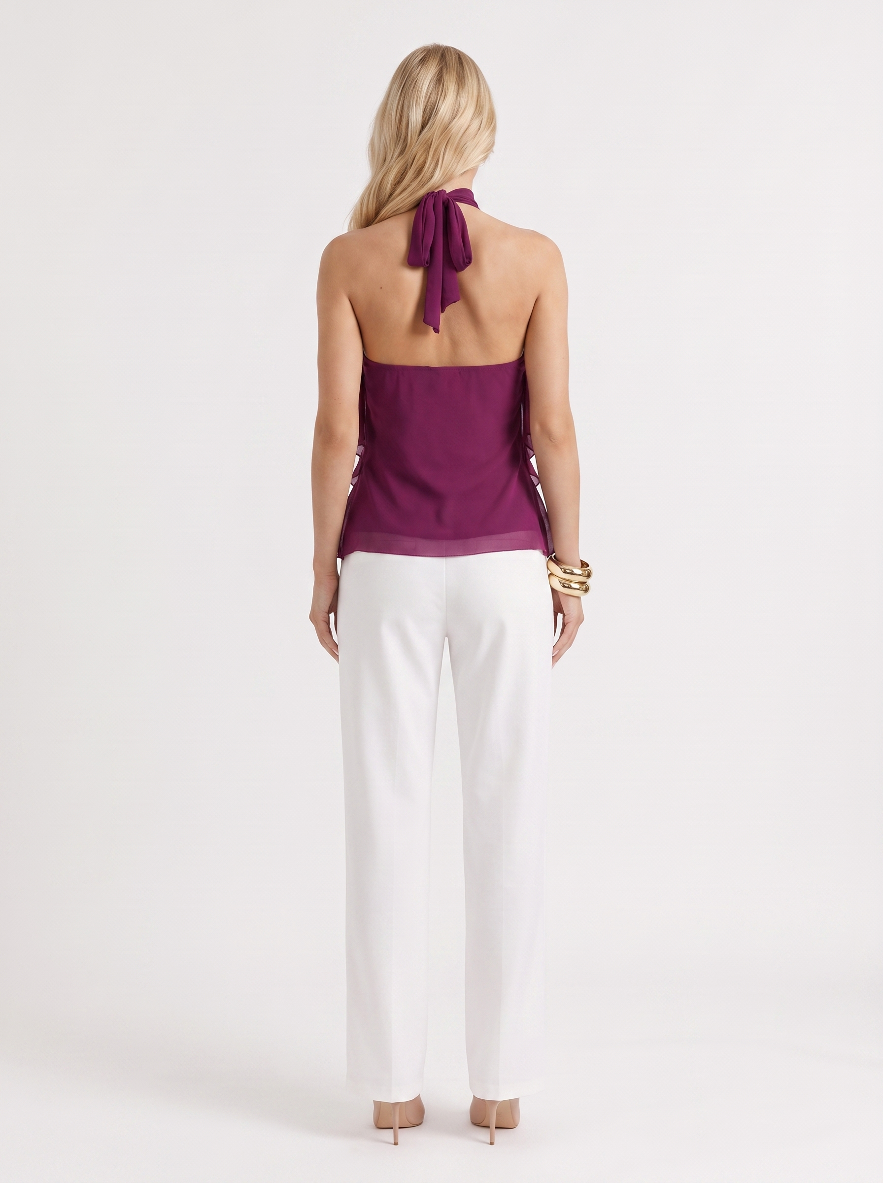 Romy Ruffle Top in Purple - top front view