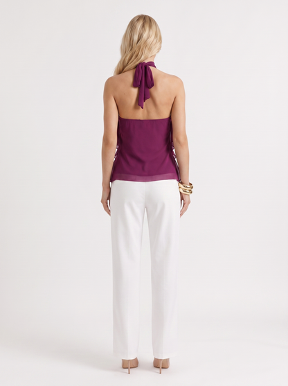 Romy Ruffle Top in Purple - top front view