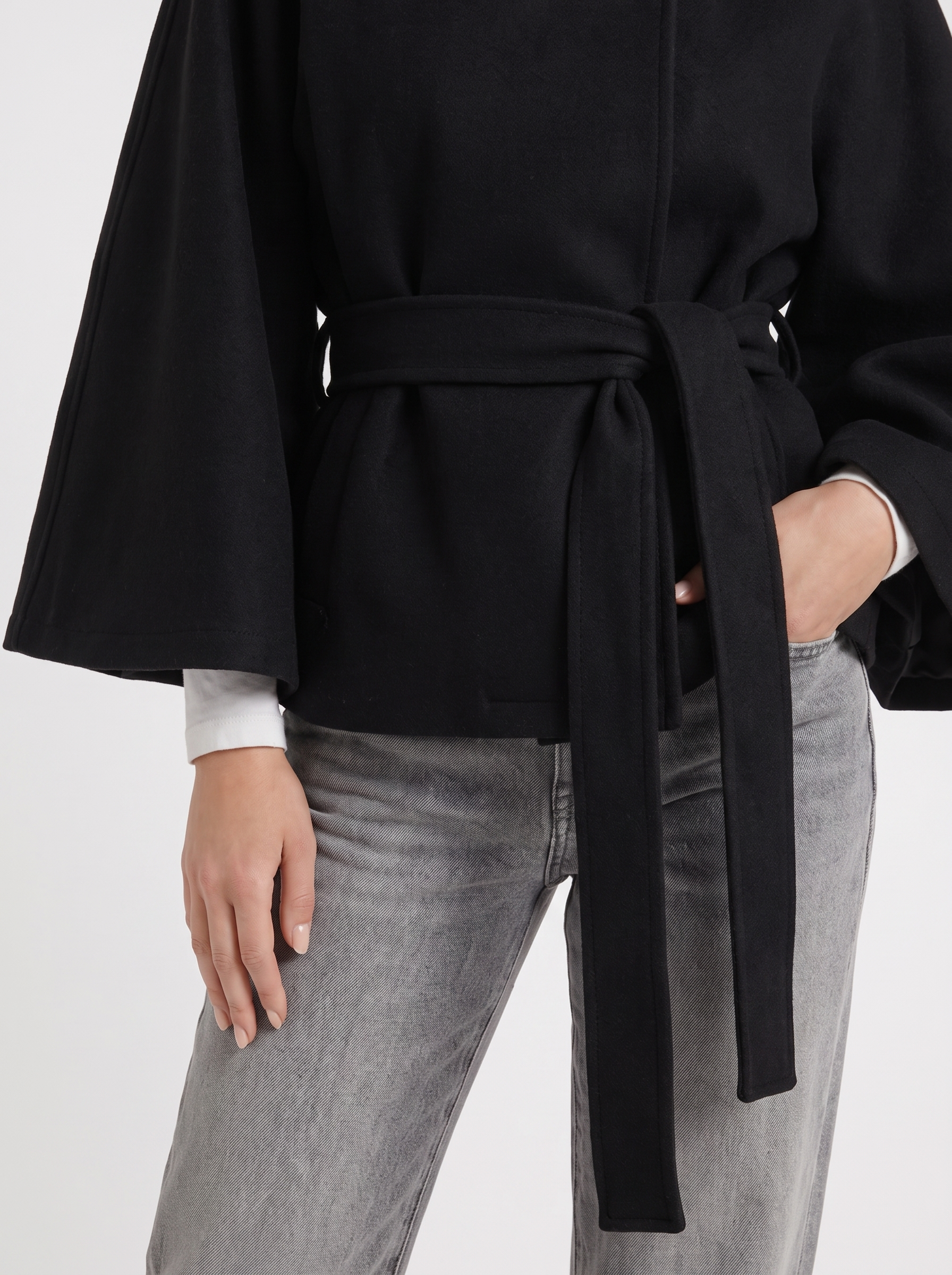 Josephine Cape Coat in Black - coat front view