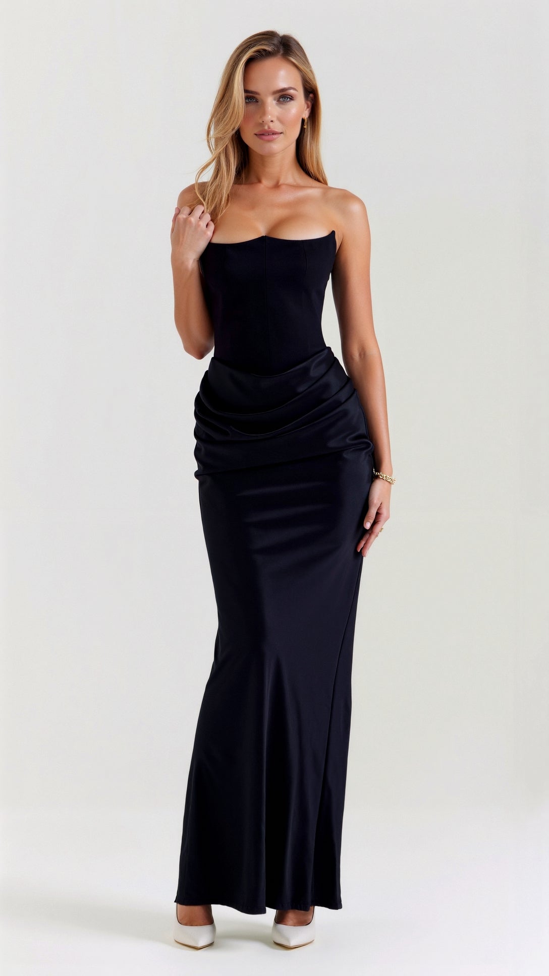 Women’s Strapless Maxi Dress with Structured Bodice