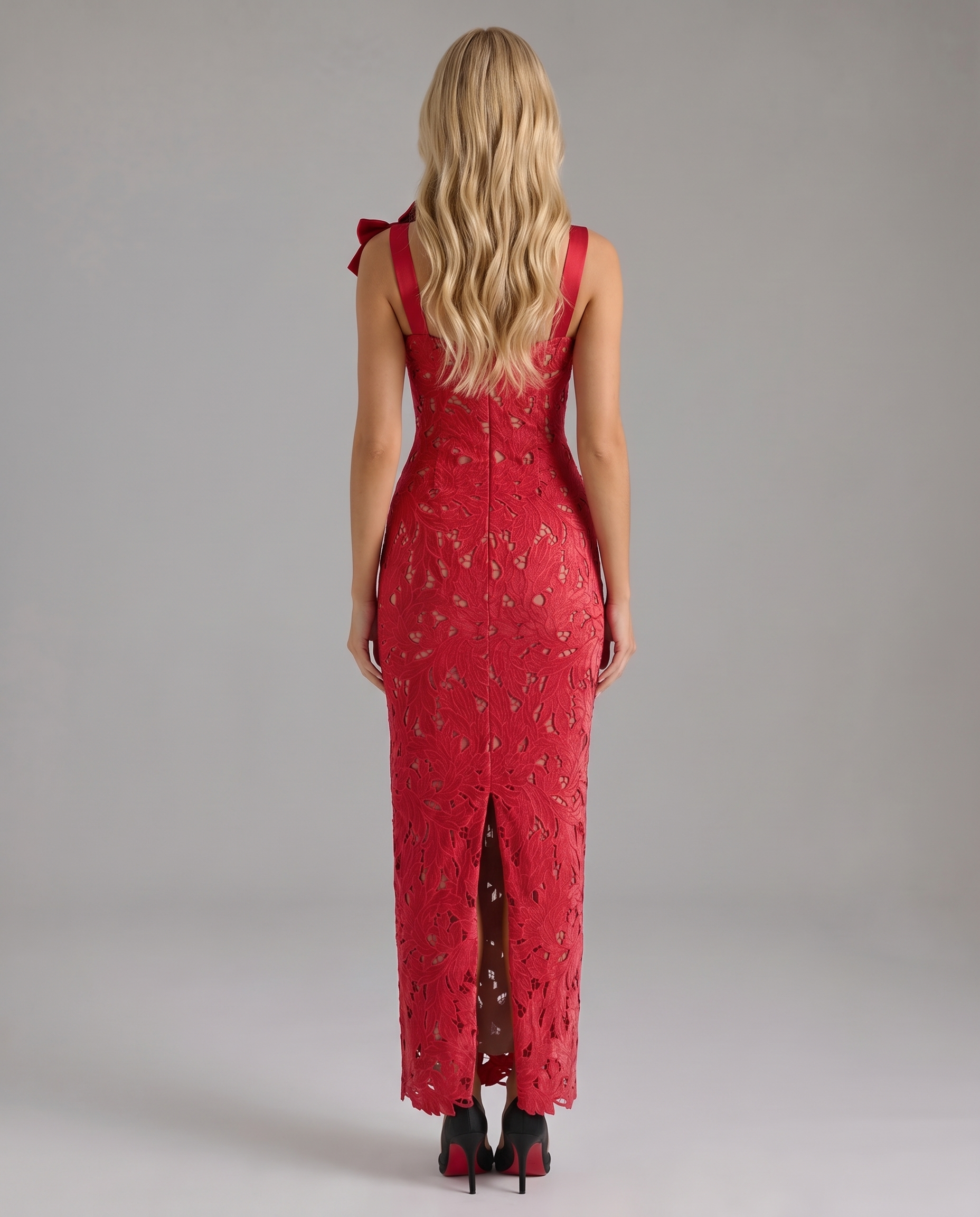 Women red dress, back view