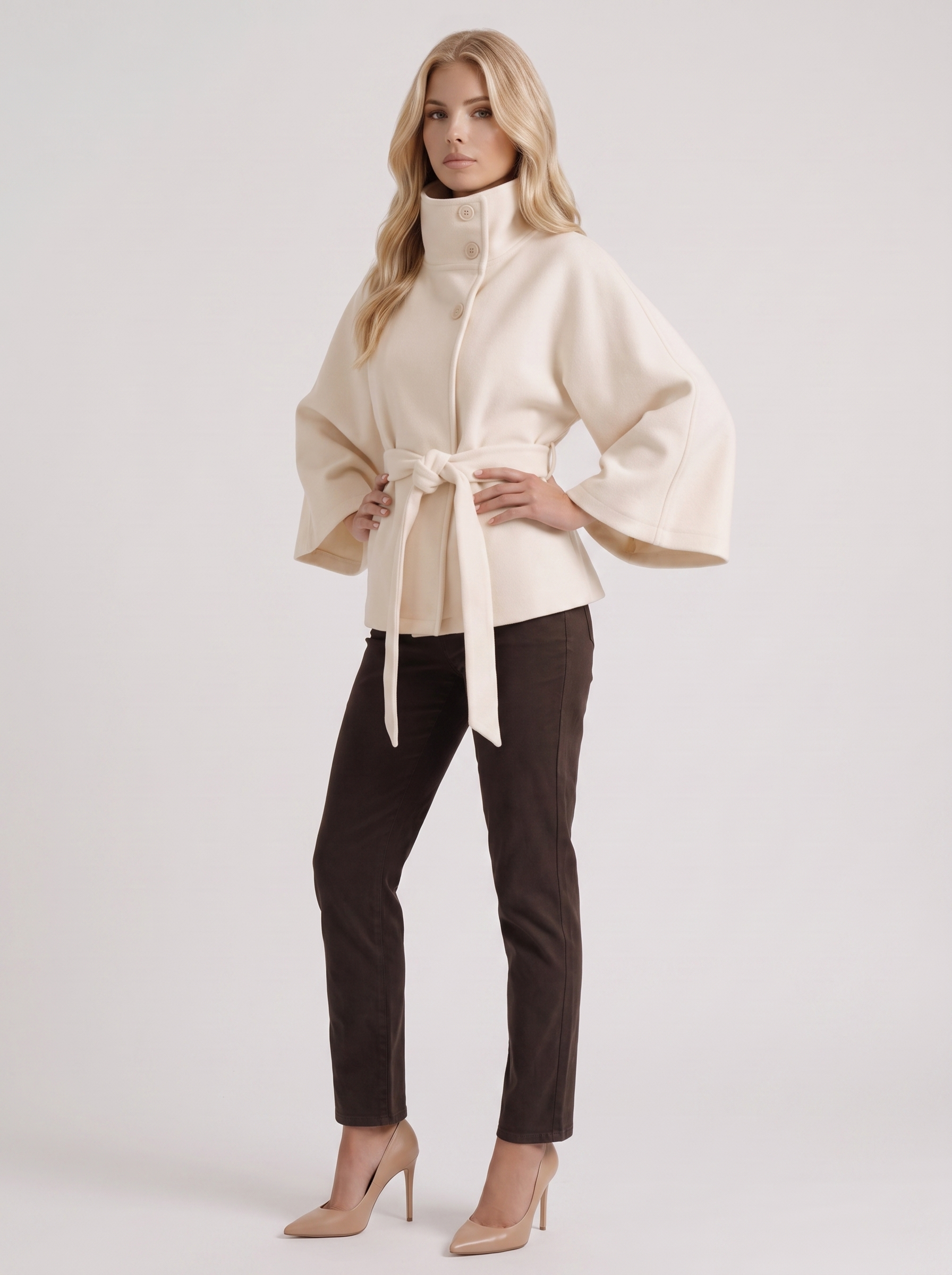 Josephine Cape Coat in White - coat front view
