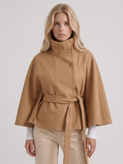 Josephine Cape Coat in Khaki - coat front view