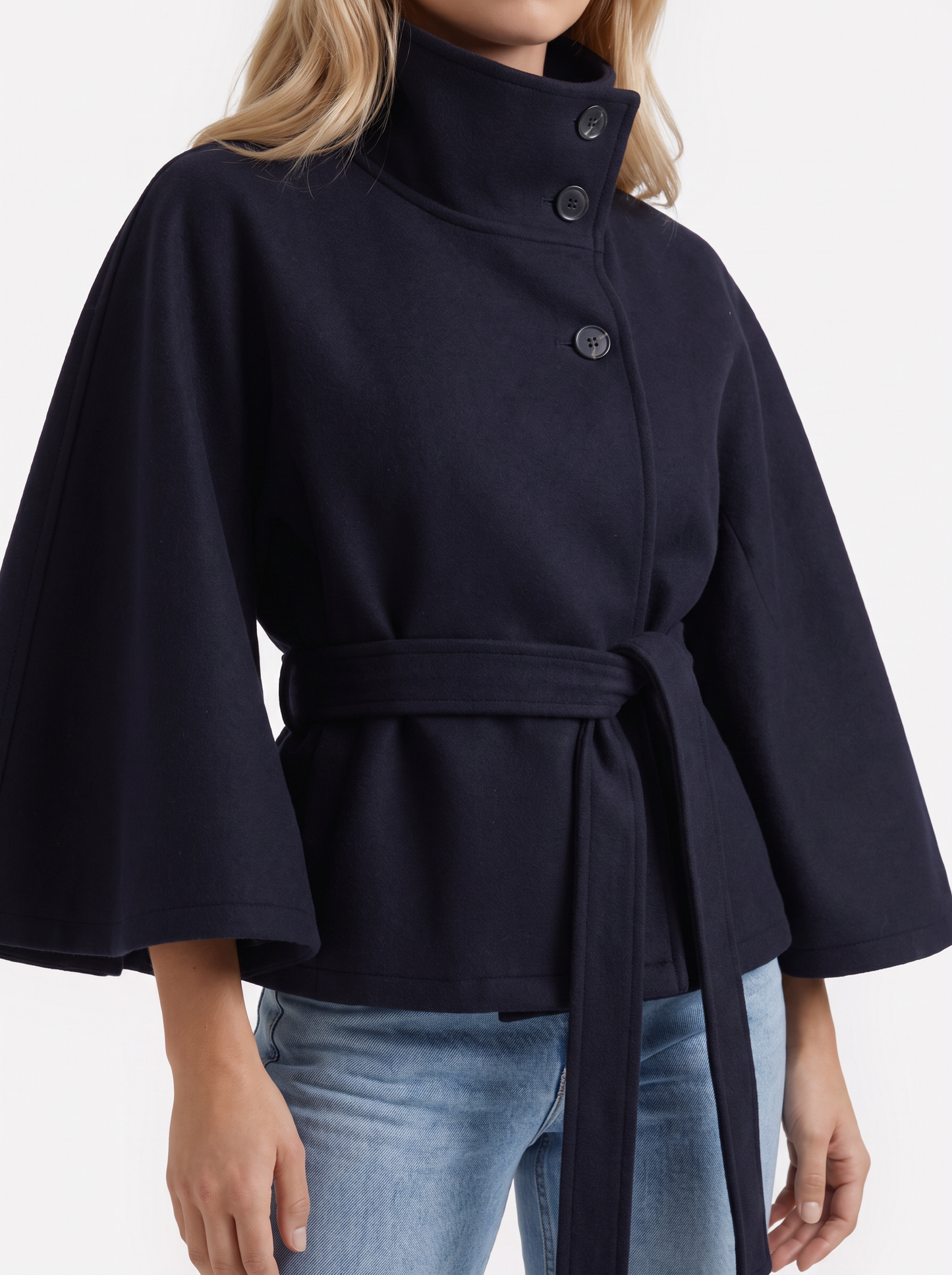 Josephine Cape Coat in Navy - coat front view