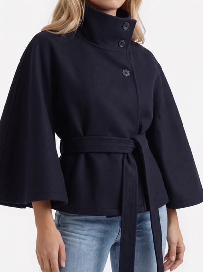 Josephine Cape Coat in Navy - coat front view