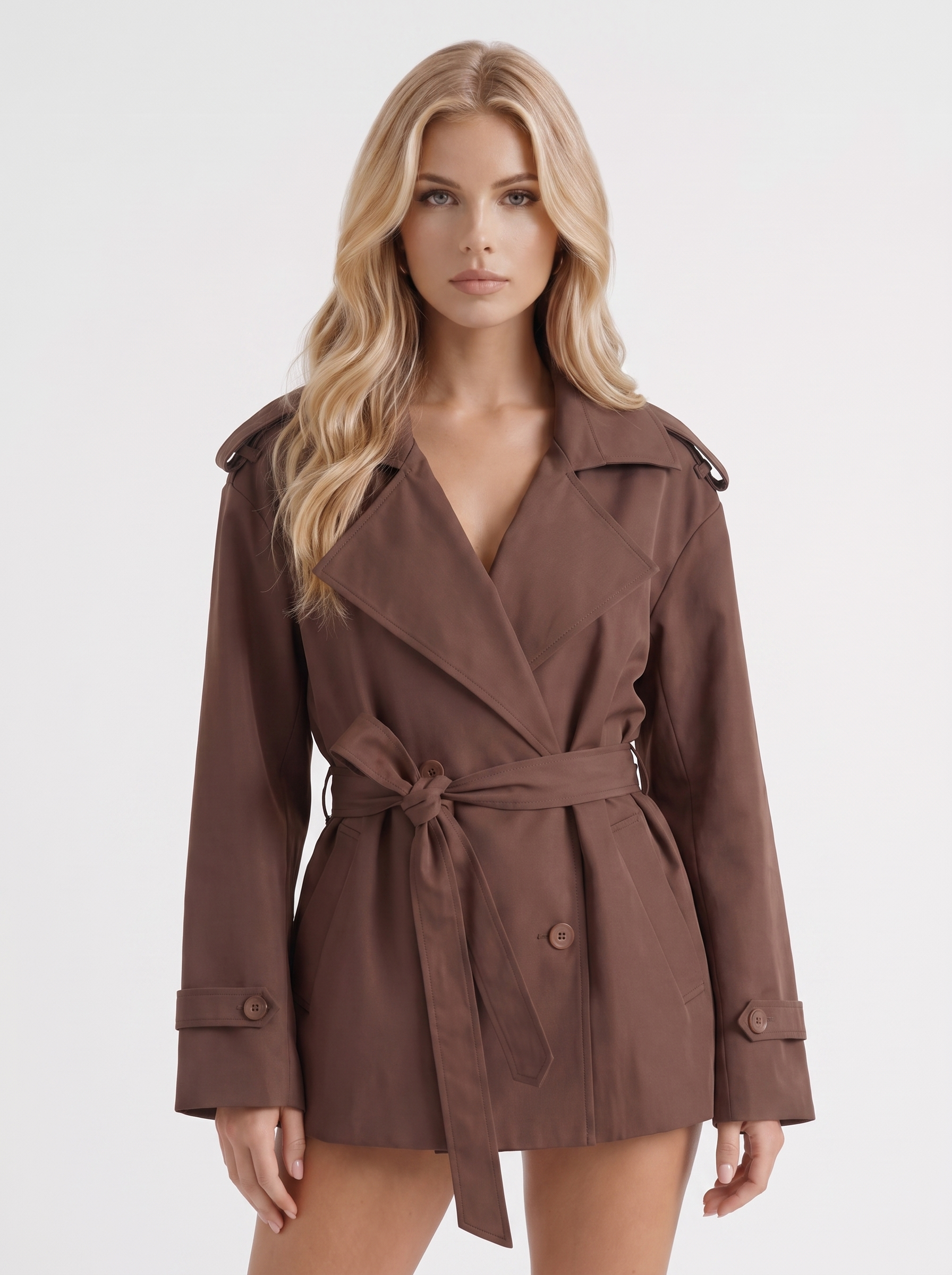 Una Belted Trench in Dark Brown - coat front view
