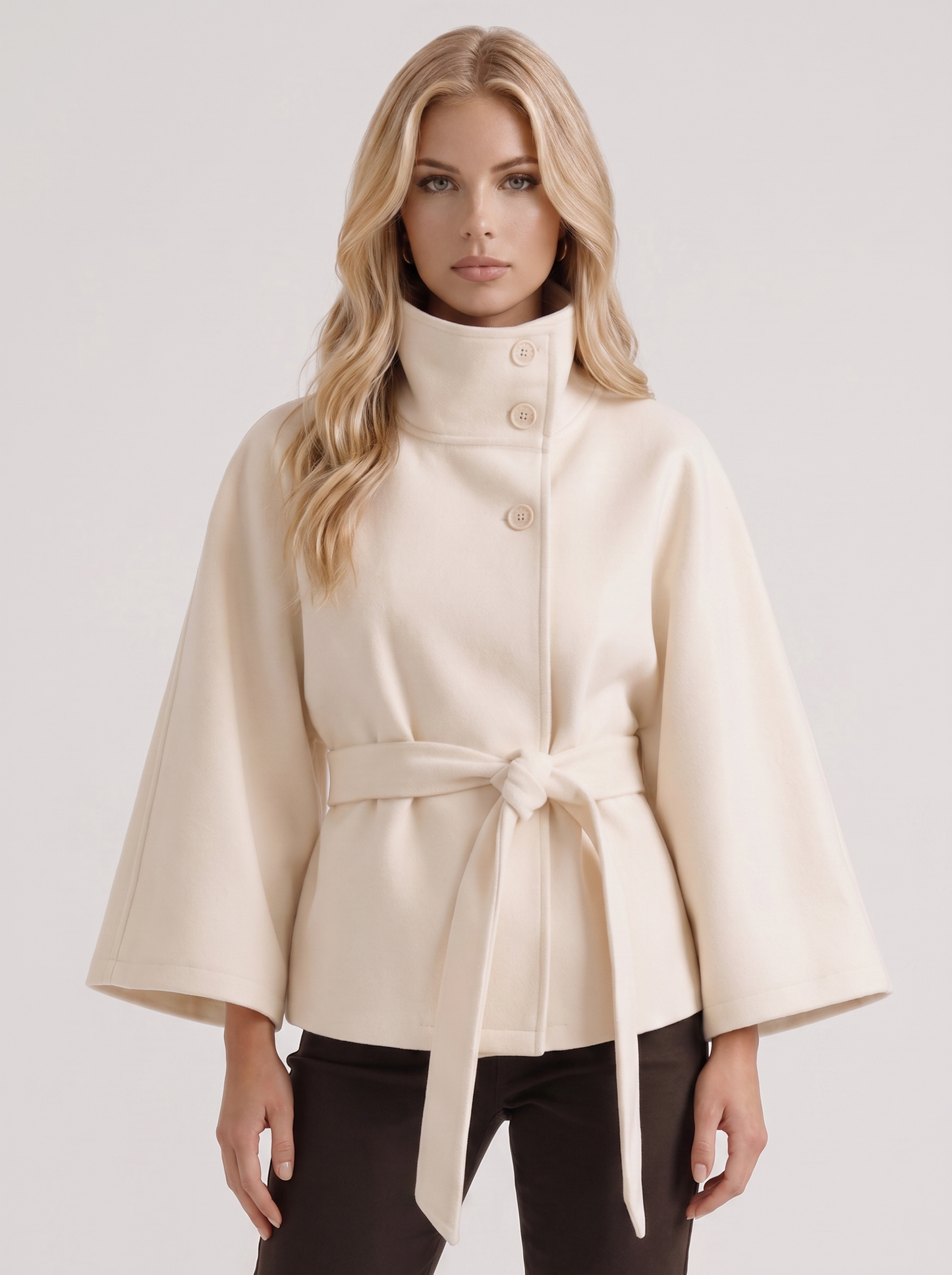 Josephine Cape Coat in White - coat front view