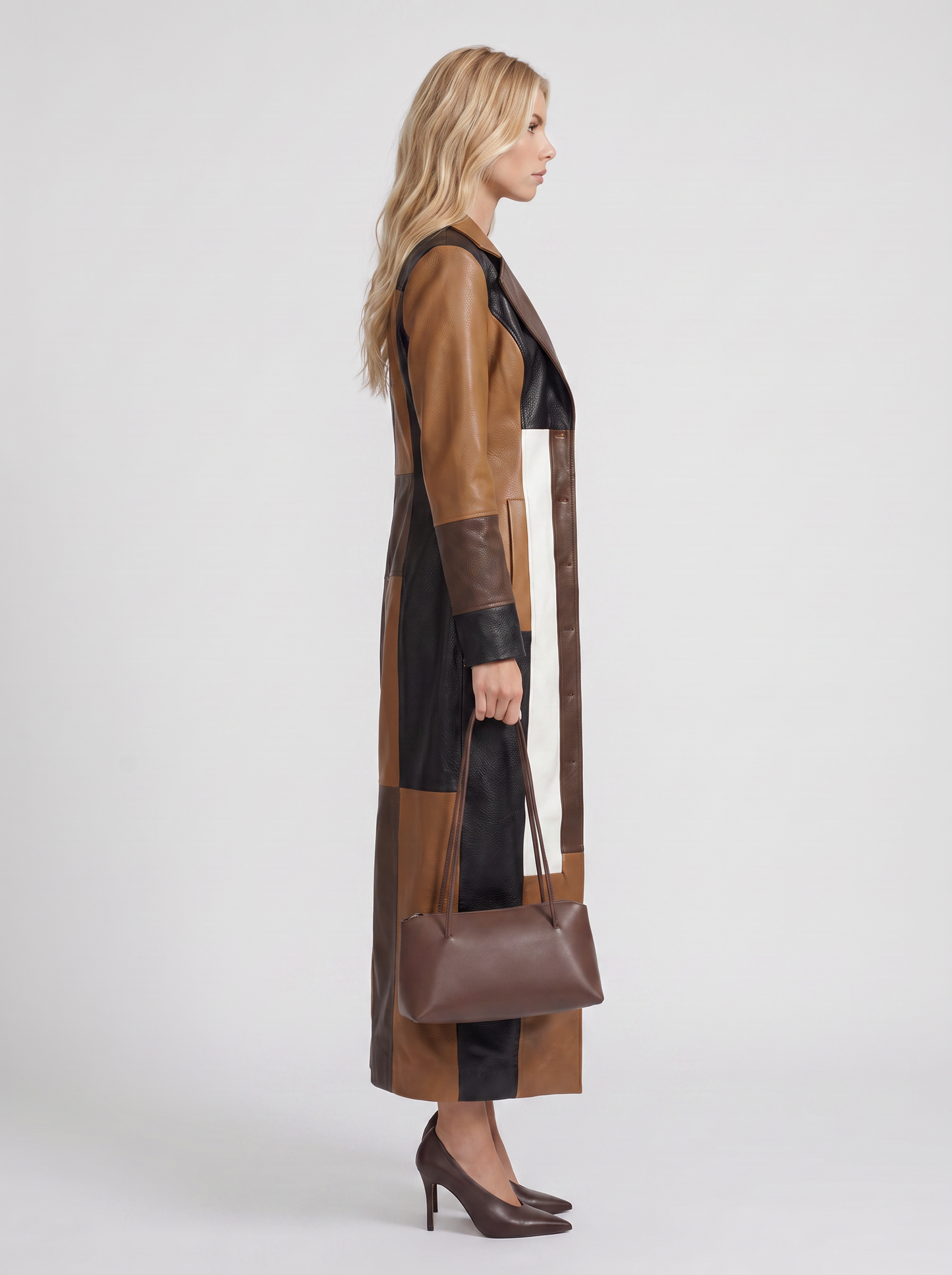 Margaux Colorblock Coat in Brown Multi - coat front view