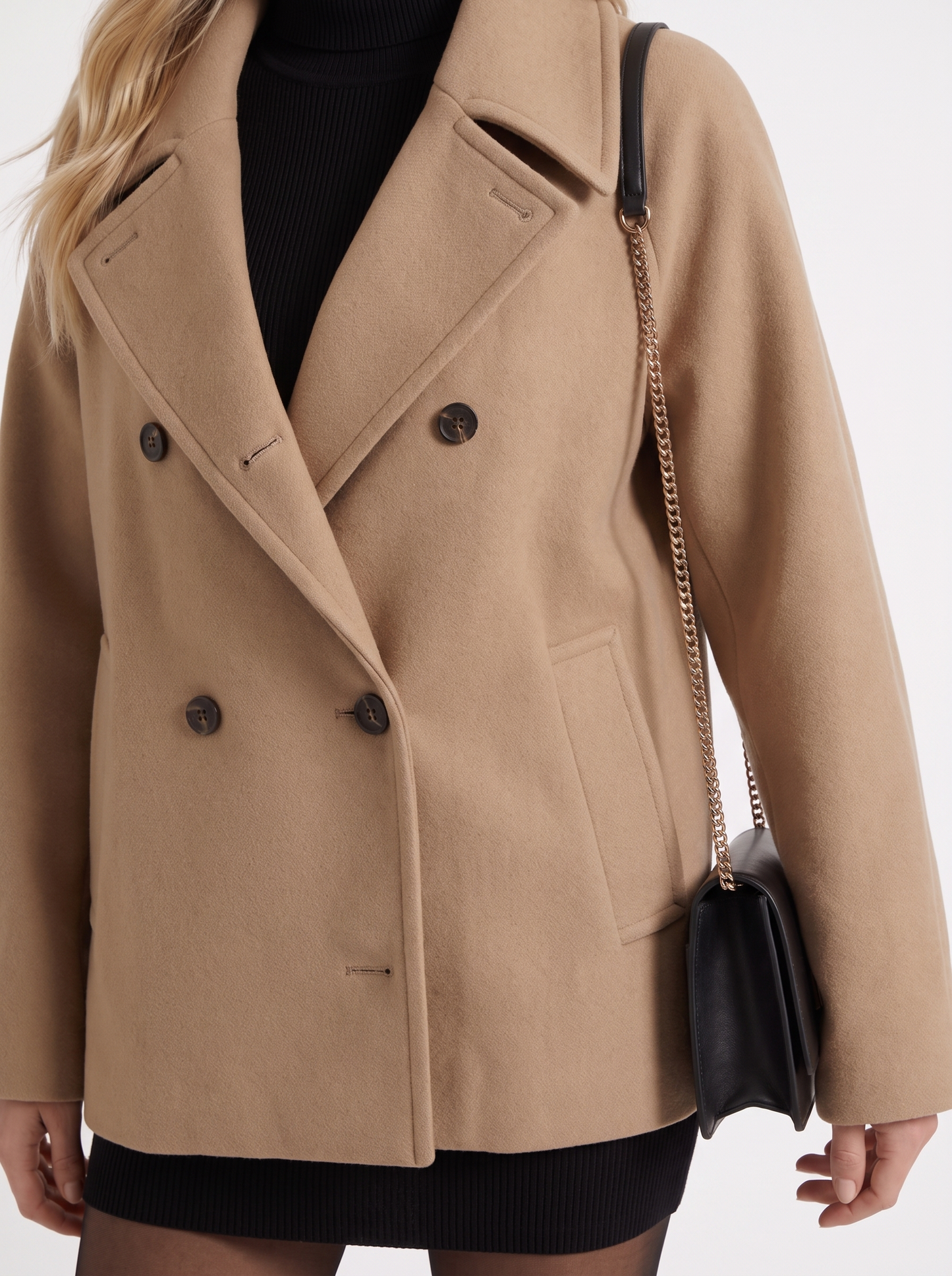 Isla Oversized Peacoat in Camel - coat front view