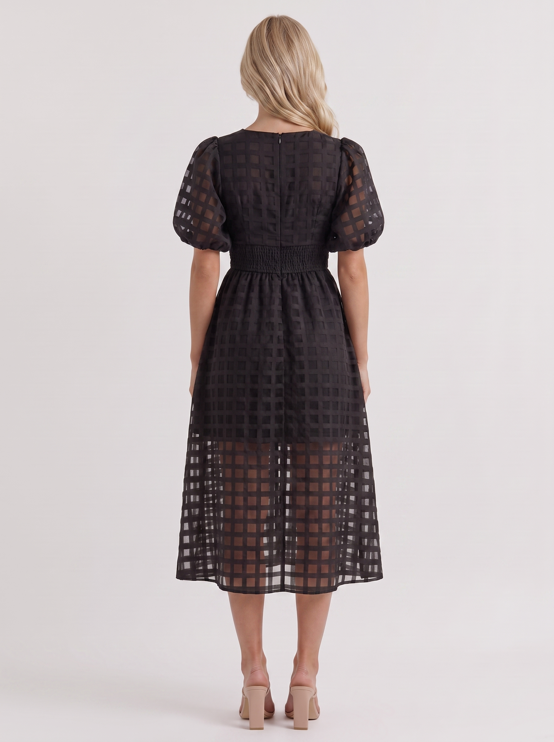 Colette Windowpane Midi Dress in Black - midi dress front view
