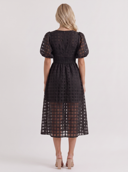 Colette Windowpane Midi Dress in Black - midi dress front view