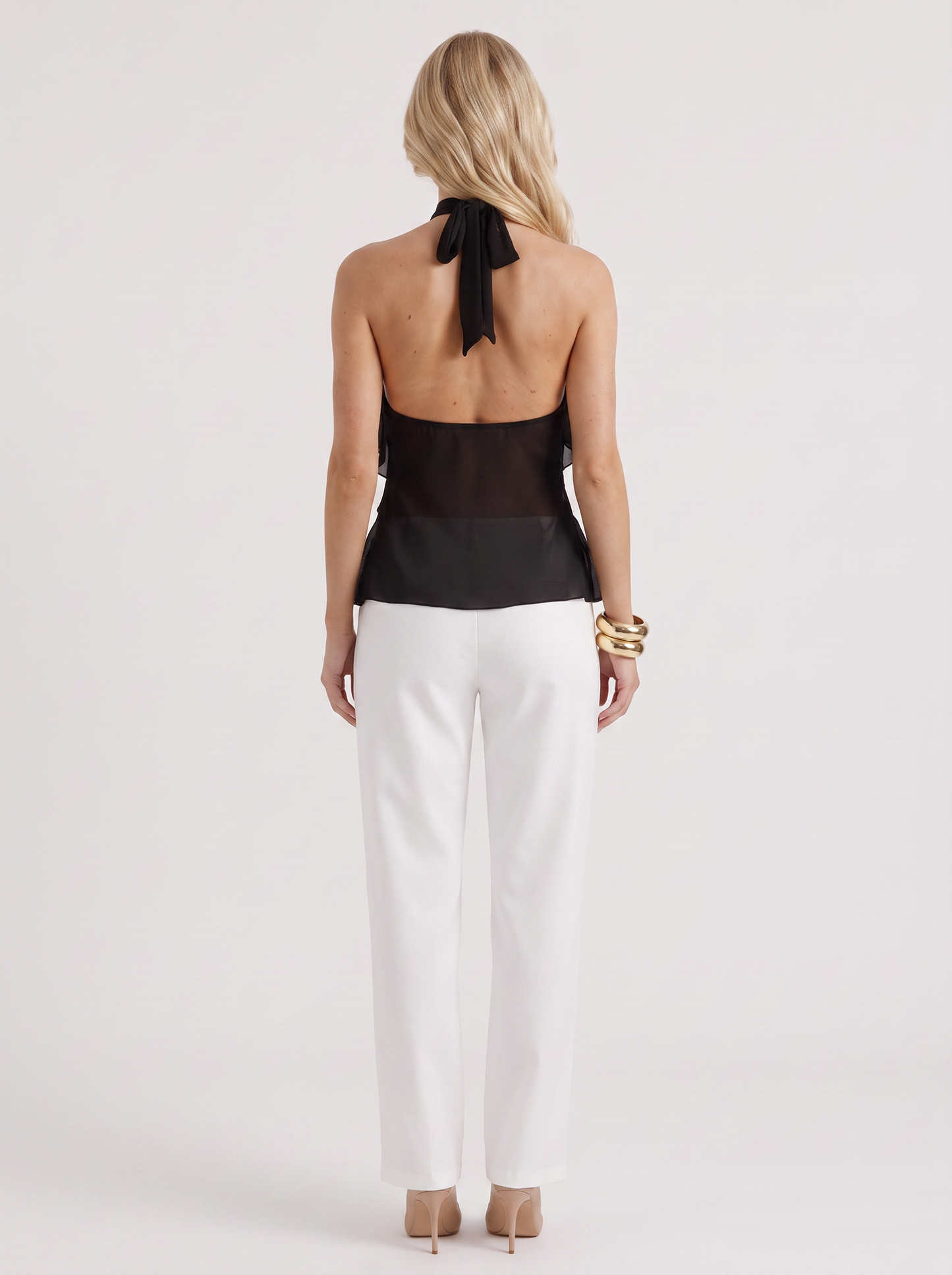 Romy Ruffle Top in Black - top front view
