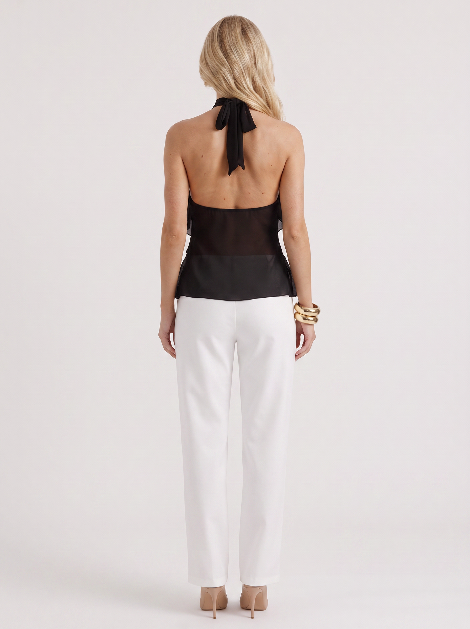 Romy Ruffle Top in Black - top front view