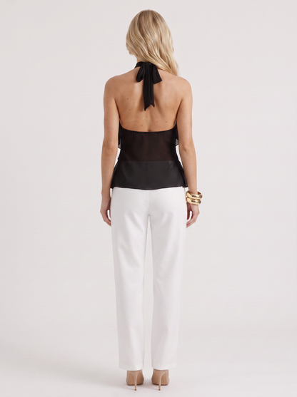 Romy Ruffle Top in Black - top front view