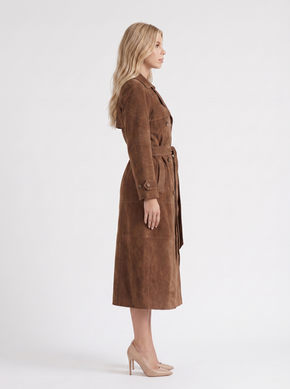 Nina Longline Trench in Brown - coat front view